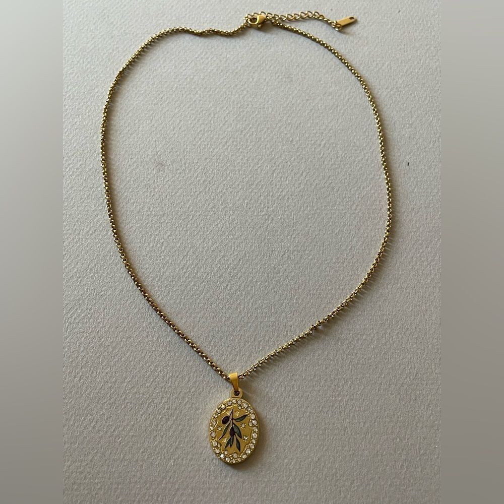 Gold Olive Branch Pendant Necklace N1306 - Picture 2 of 4